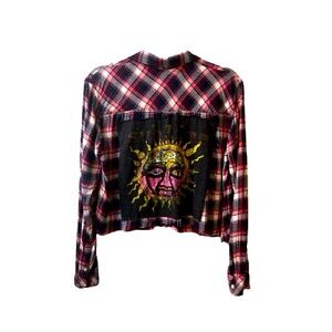 One of a kind Sublime cropped flannel  upcycled tee
